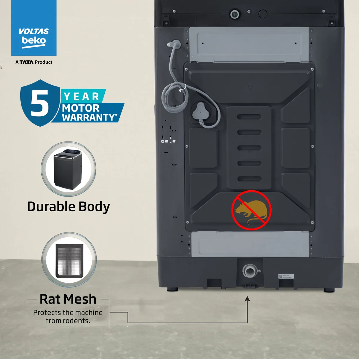 10 Kg 5 Star Fully-Automatic Top Loading Washing Machine (WTL1006UEA/OBS1060, Grey, Double Waterfall Technology) , Voltas Beko, A Tata Product - Image 13