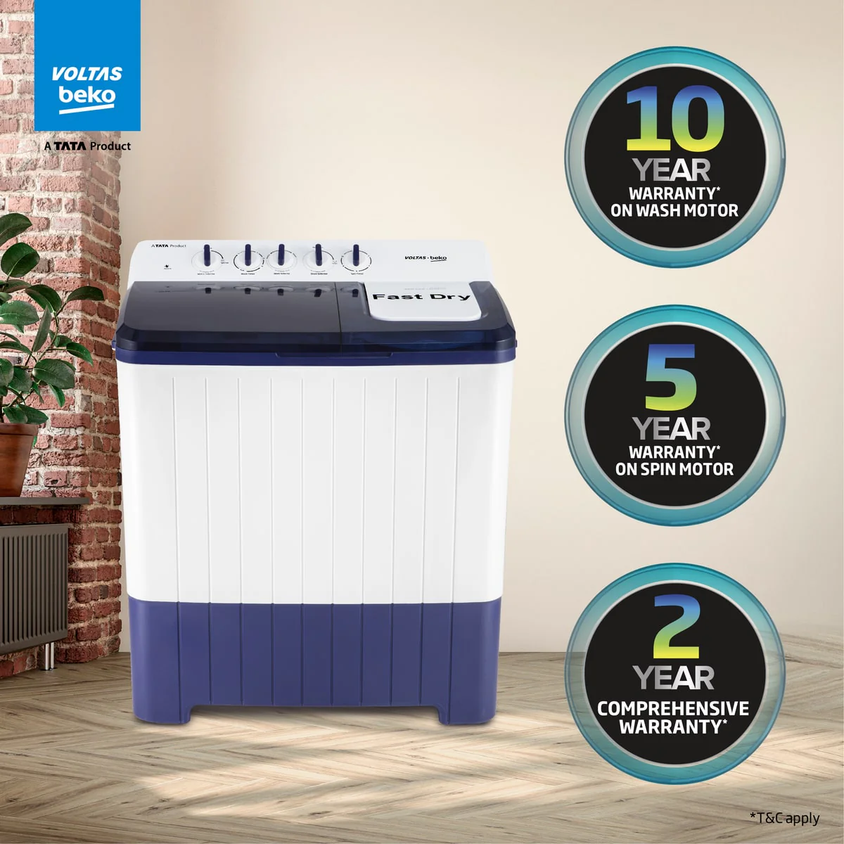10 Kg 5 Star Semi-Automatic Top Load Washing Machine (WTT100UPA/GR5KPTD, Grey, Special pulsator and Double waterfall Technology) , Voltas Beko, A Tata Product - Image 11