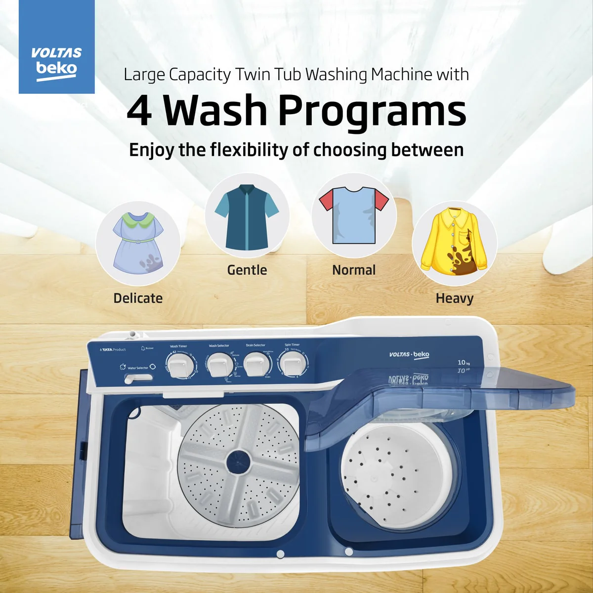 10 Kg Semi Automatic Washing Machine ( WTT10UEA,Blue) , Voltas Beko, A Tata Product - Image 4