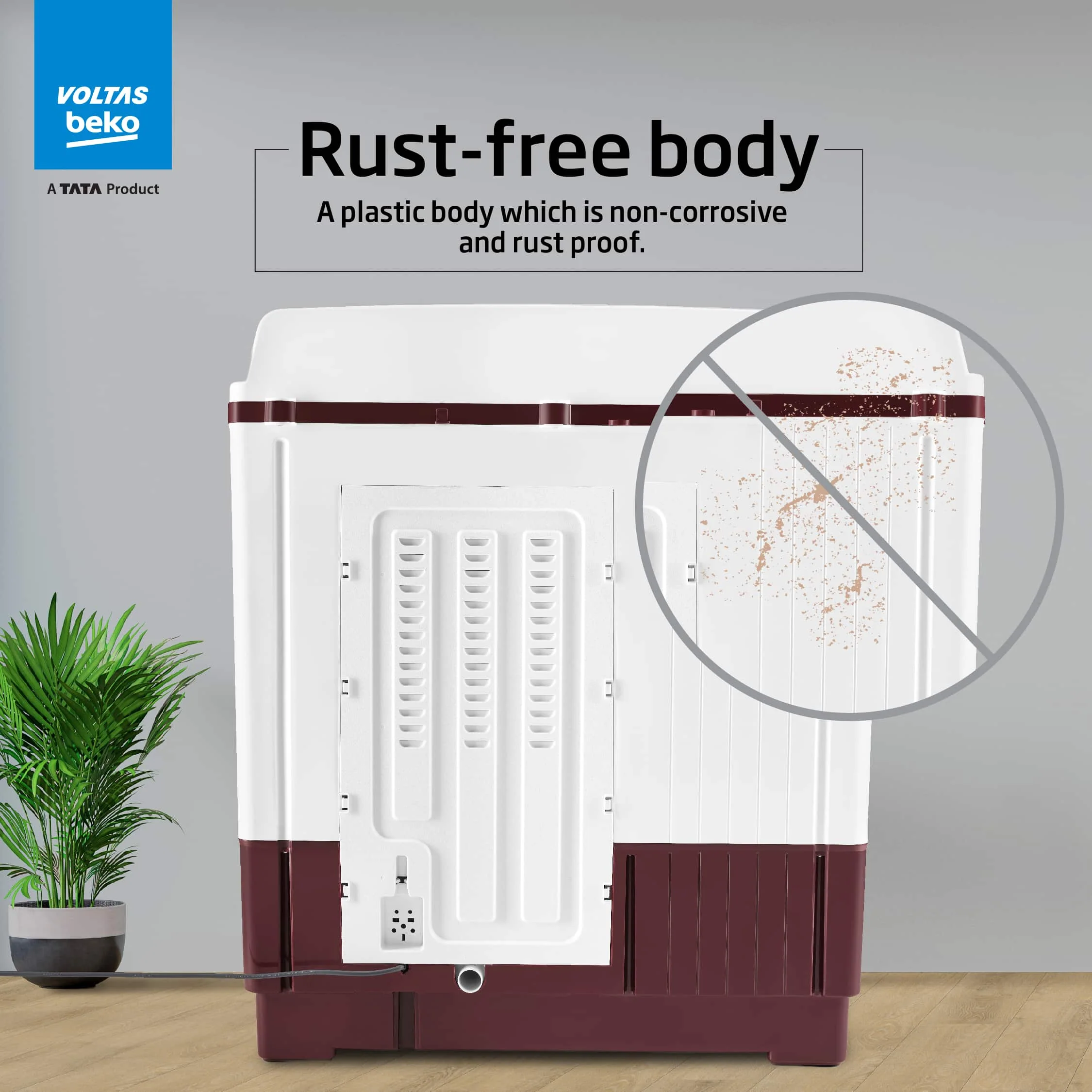12 Kg 5 Star Semi Automatic Washing Machine (WTT120ABRT, Burgundy) , Voltas Beko, A Tata Product - Image 10