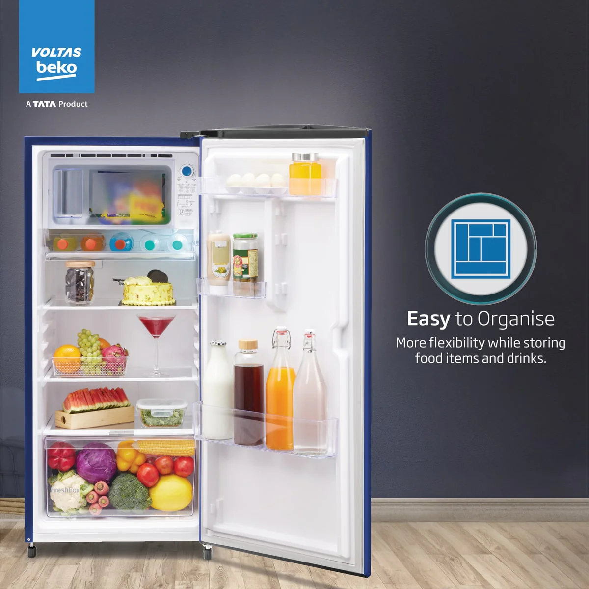 183 L 2 Star Direct Cool Single Door Refrigerator (RDC215D/S0WBR0M0000GO, Stella Blue, With Fresh Box Technology and Chiller Zone) , Voltas Beko, A Tata Product - Image 2