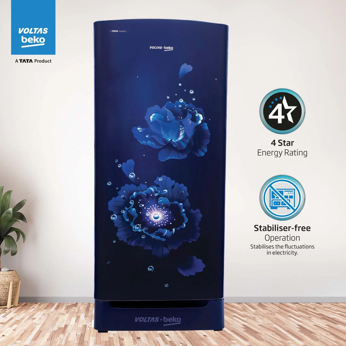 183 L 4 Star Direct Cool Single Door Refrigerator (RDC215B / W0FBR0M0B00GO, Fairy Flower Blue) , Voltas Beko, A Tata Product - Image 7
