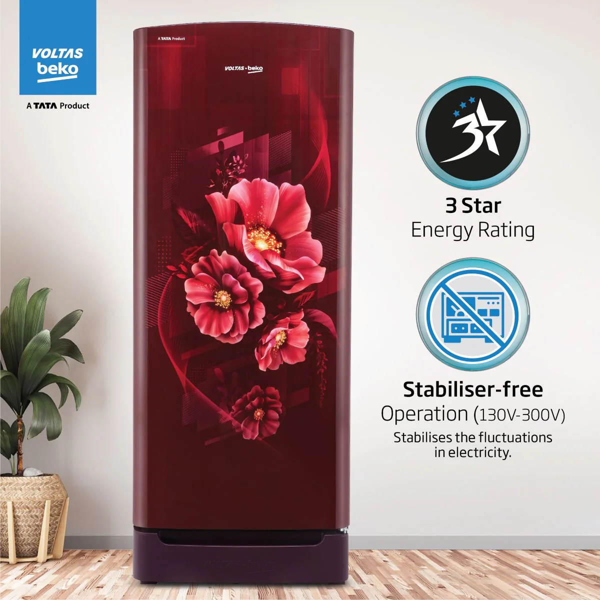 208 L 3 Star Direct Cool Single Door Refrigerator (RDC240C/W0BWR0M0B00GO, Bonita Wine, With Fresh Box Technology, Chiller Zone and Base Drawer) , Voltas Beko, A Tata Product - Image 5