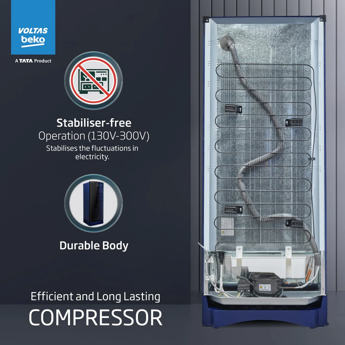 208 L 3 Star Direct Cool Single Door Refrigerator (RDC240C / W0RBR0MHB00GO, Rainy Blue) , Voltas Beko, A Tata Product - Image 12