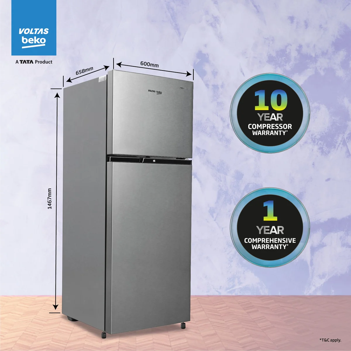 228 L 2 Star Made in India Frost Free Double Door Refrigerator (RFF265D/W0XIR0I0000GO, Brushed Silver, Neo Frost Dual Cooling Technology) , Voltas Beko, A Tata Product - Image 7