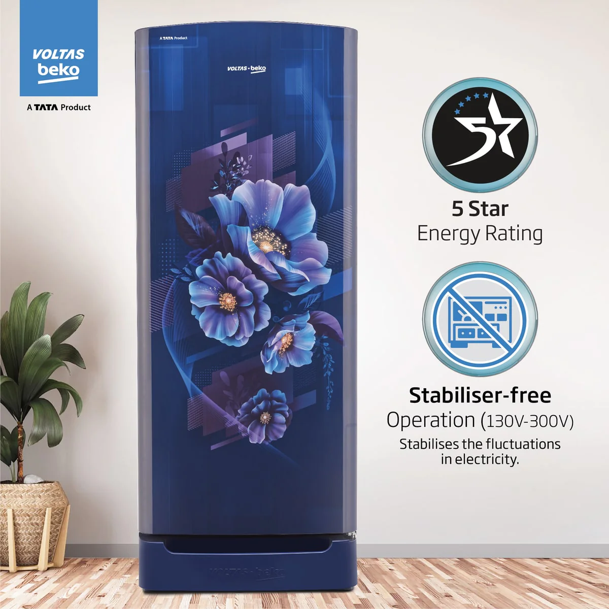 228 L 5 Star Direct Cool Single Door Refrigerator (RDC260A/W0BBRTM0B00GO, Bonita Blue, With Fresh Box Technology, Quick Frezze, Chiller Zone and Base Drawer) , Voltas Beko, A Tata Product - Image 8