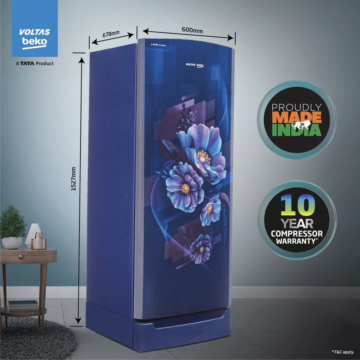228 L 5 Star Direct Cool Single Door Refrigerator (RDC260A/W0BBRTM0B00GO, Bonita Blue, With Fresh Box Technology, Quick Frezze, Chiller Zone and Base Drawer) , Voltas Beko, A Tata Product - Image 9