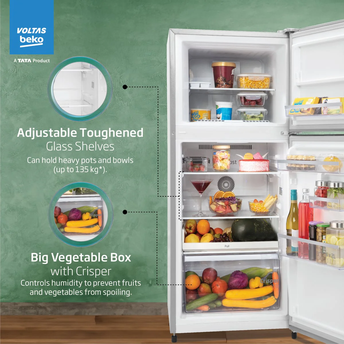 248 L 2 Star Frost Free Double Door Refrigerator (RFF285D/W0XIR0I0000GO, Brushed Silver, with Neo Frost Dual Cooling Technology) , Voltas Beko, A Tata Product - Image 3