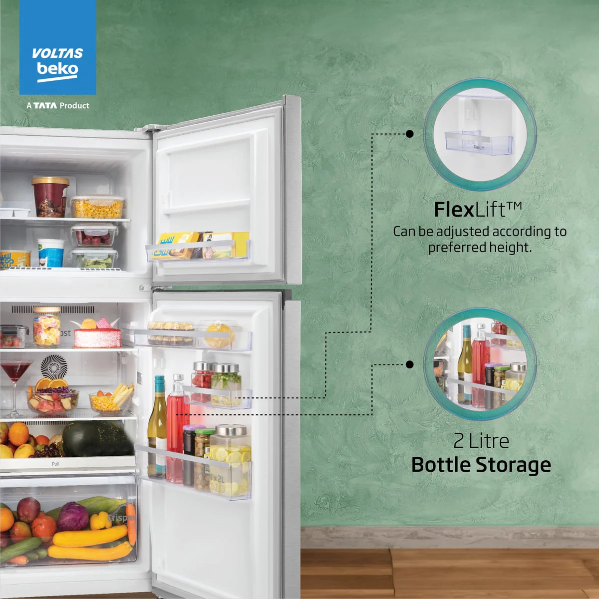 248 L 2 Star Frost Free Double Door Refrigerator (RFF285D/W0XIR0I0000GO, Brushed Silver, with Neo Frost Dual Cooling Technology) , Voltas Beko, A Tata Product - Image 4