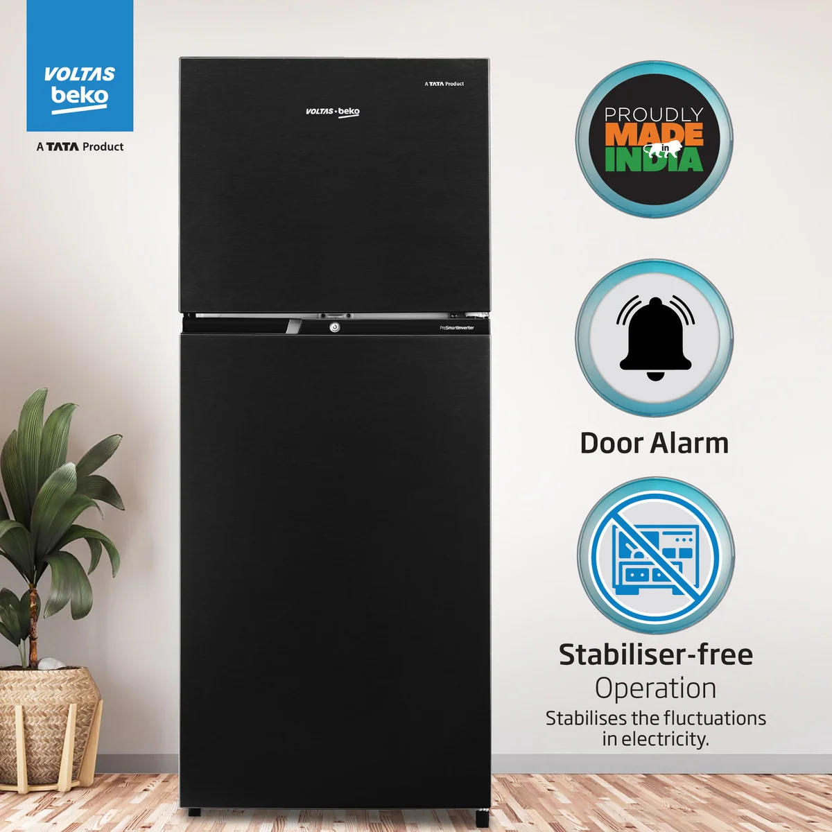 283 L 2 Star 6-in-1 Adjustable Frost Free Inverter Double-Door Refrigerator (RFF334D/WPV100RXBD, Wooden Black) , Voltas Beko, A Tata Product - Image 9