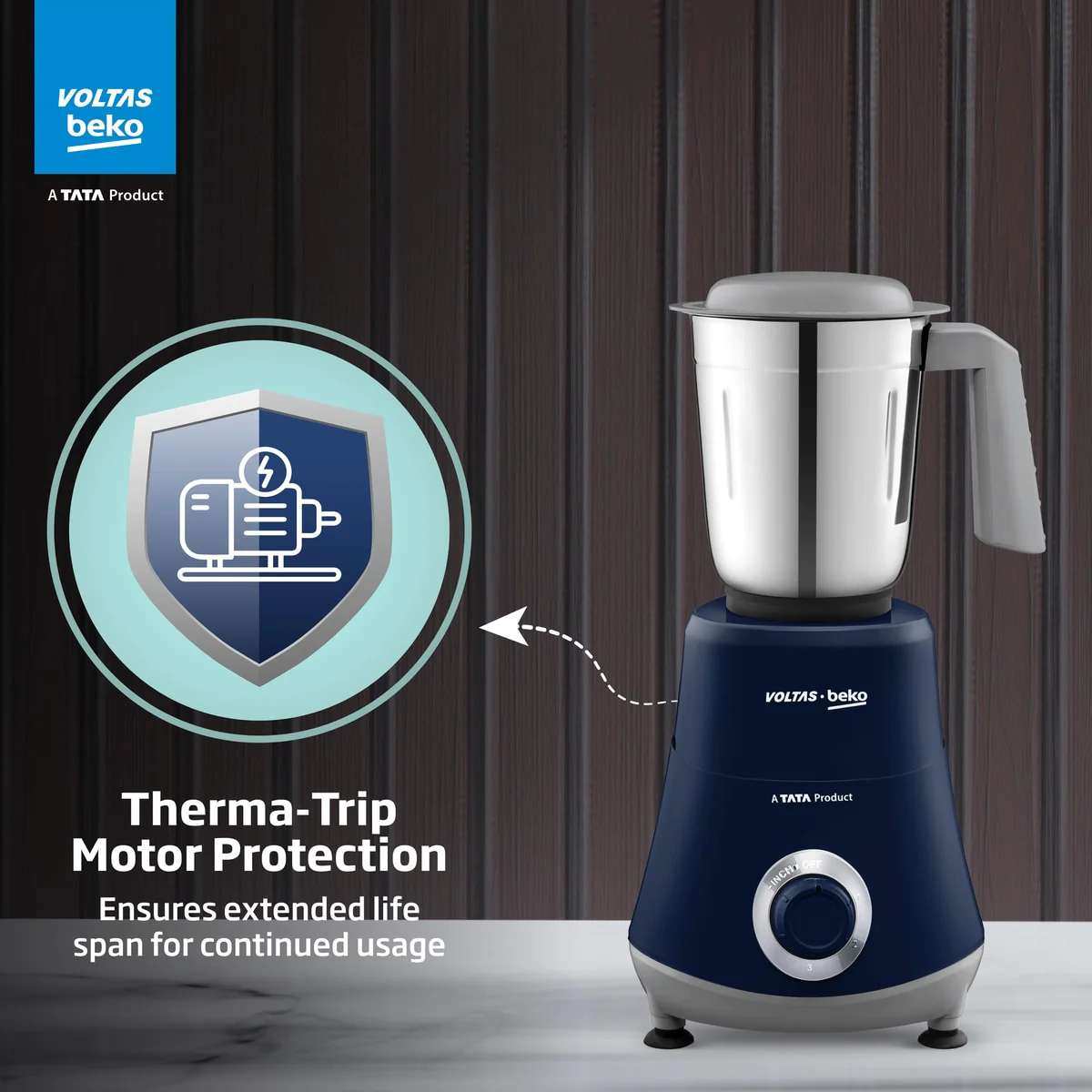 500 W Mixer Grinder (G5003HP-DB, Blue, With GrindX blades Technology) Voltas Beko, A Tata Product - Image 6