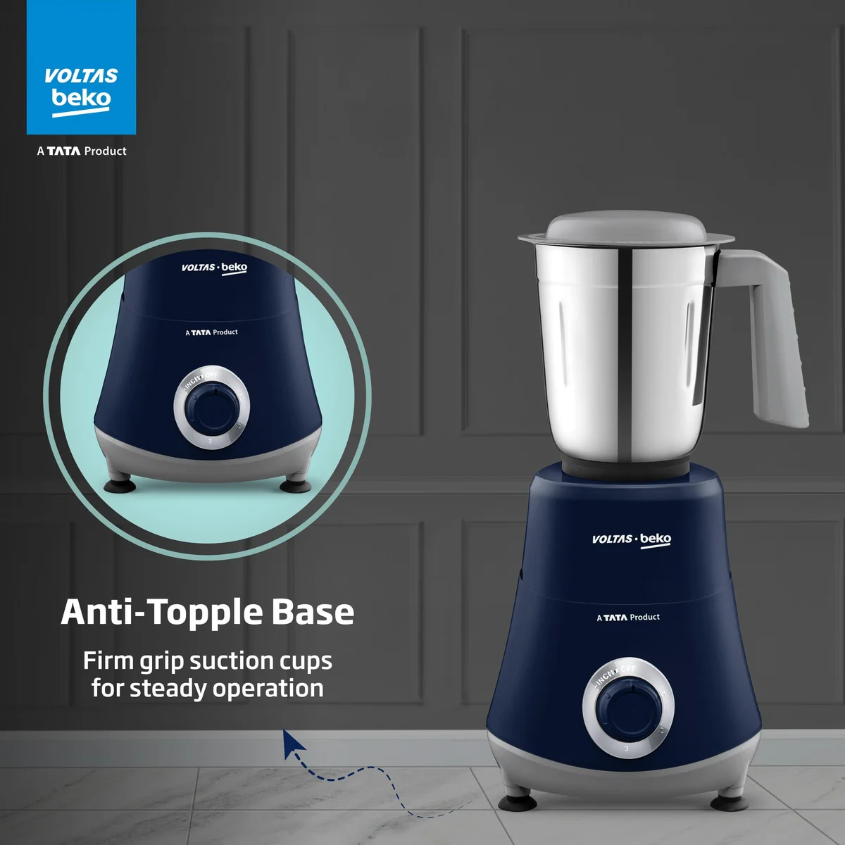 500 W Mixer Grinder (G5003HP-DB, Blue, With GrindX blades Technology) Voltas Beko, A Tata Product - Image 8