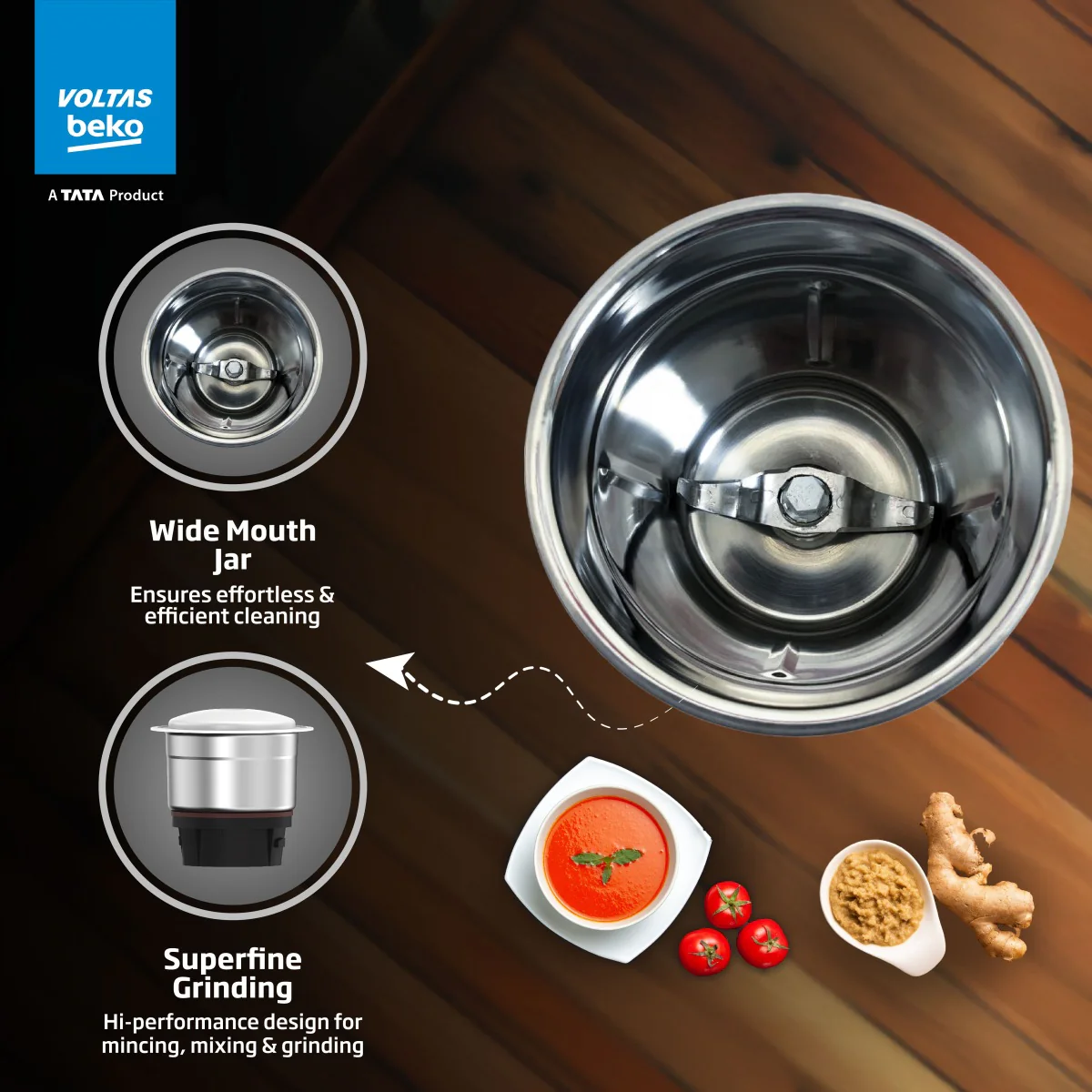 500 W Mixer Grinder (G5003HP-WH | 3 Jars | White with GrindX Technology) , Voltas Beko, A Tata Product - Image 8