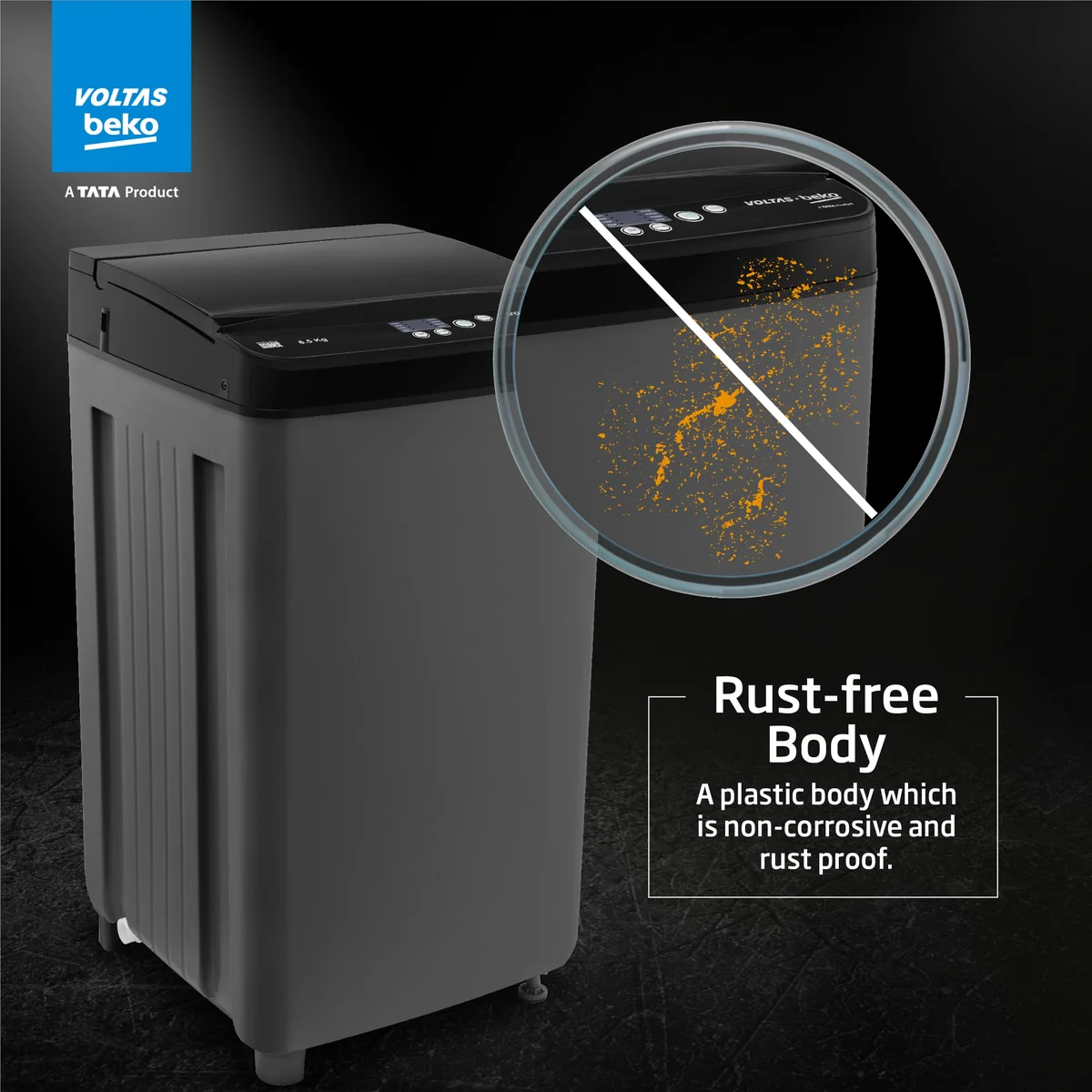 6.5 Kg 5 Star Fully-Automatic Top Loading Washing Machine (WTL6504UEA/OBS2P10 Eco-Series,Dark Grey, Pulsator wash and Double waterfall technology) , Voltas Beko, A Tata Product - Image 8