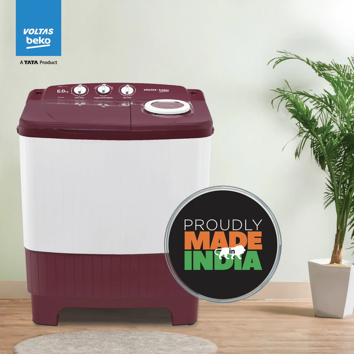 6 Kg 5 Star Semi-Automatic Top Load Washing Machine With Air Dry (WTT60UNX/OK3R0R0W01, Burgundy, Special Pulsator Technology) , Voltas Beko, A Tata Product - Image 8