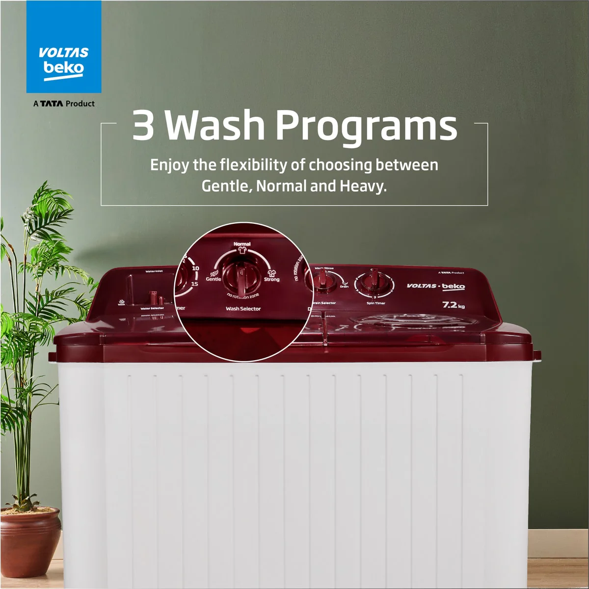 7.2 Kg Semi Automatic Washing Machine ( WTT72ASPL,Maroon White) , Voltas Beko, A Tata Product - Image 5