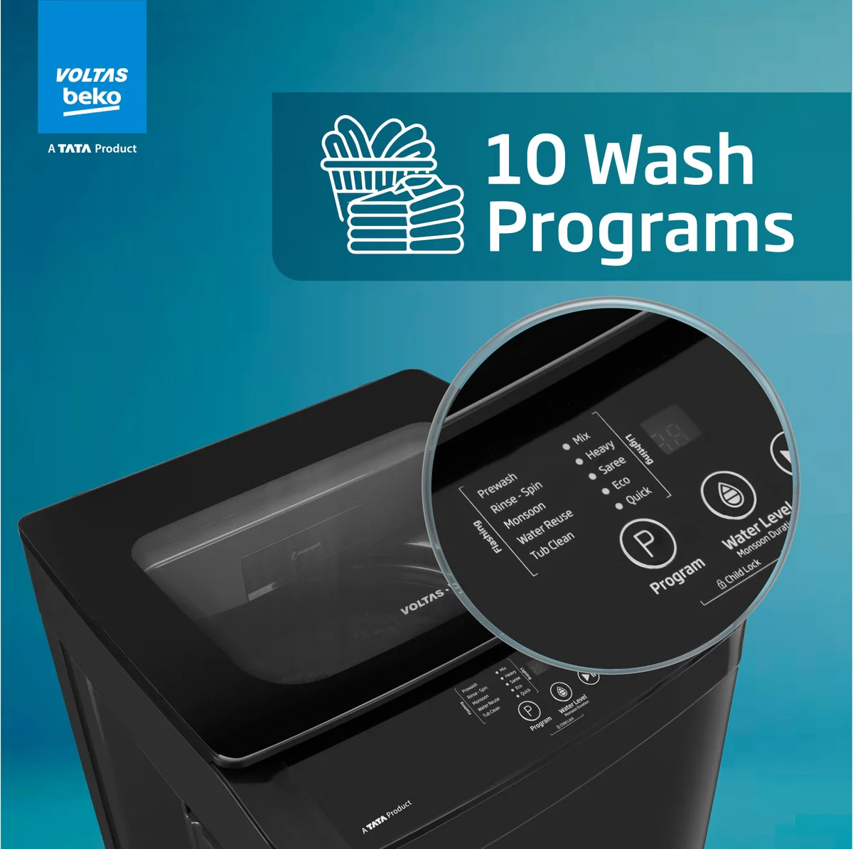 7 Kg 5 Star Eco Wash/Monsoon Dry Top Load Fully-Automatic Washing Machine (WTL70UPGC/SPCPOF, Water Reuse, Side Waterfall, Mansoon Dry, Dark Grey) , Voltas Beko, A Tata Product - Image 7