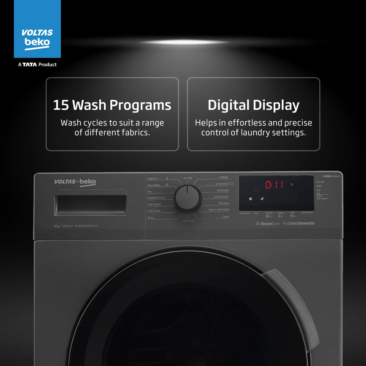 7 Kg 5 Star Inverter Quick wash Fully-Automatic Front Loading Washing Machine (WFL7012B7JVBKA/AXV, Anthracite, In buit Heater/Hygiene steam) , Voltas Beko, A Tata Product - Image 10