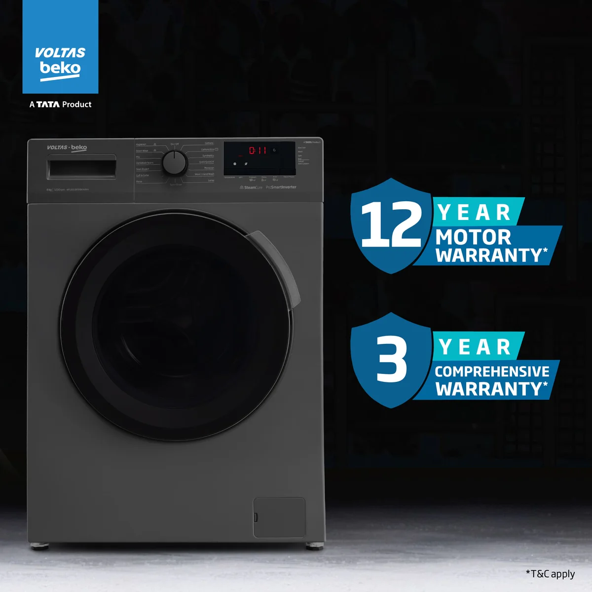 7 Kg 5 Star Inverter Quick wash Fully-Automatic Front Loading Washing Machine (WFL7012B7JVBKA/AXV, Anthracite, In buit Heater/Hygiene steam) , Voltas Beko, A Tata Product - Image 17
