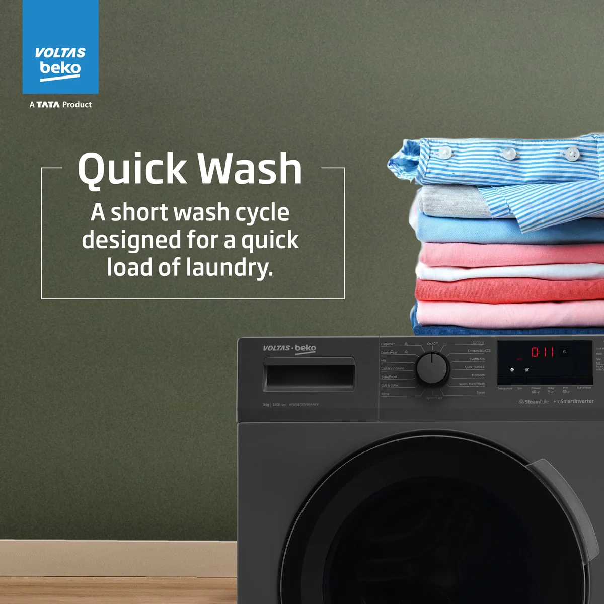 7 Kg 5 Star Inverter Quick wash Fully-Automatic Front Loading Washing Machine (WFL7012B7JVBKA/AXV, Anthracite, In buit Heater/Hygiene steam) , Voltas Beko, A Tata Product - Image 9