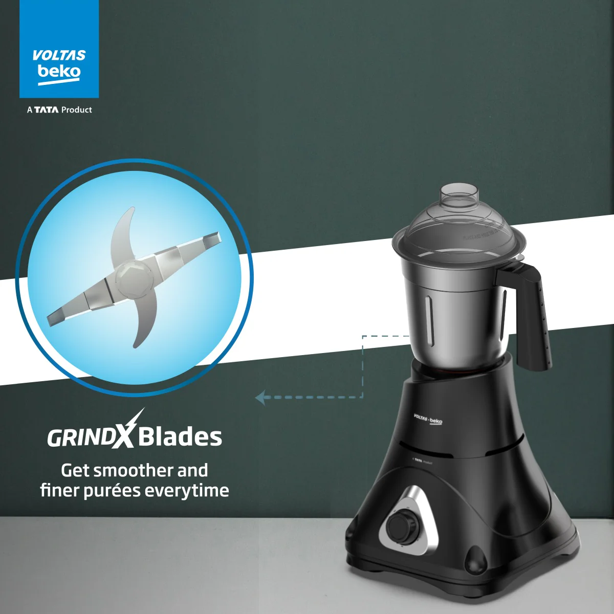 750 W Mixer Grinder (G7503HP-BL, Black, With GrindX blades Technology) , Voltas Beko, A Tata Product - Image 4
