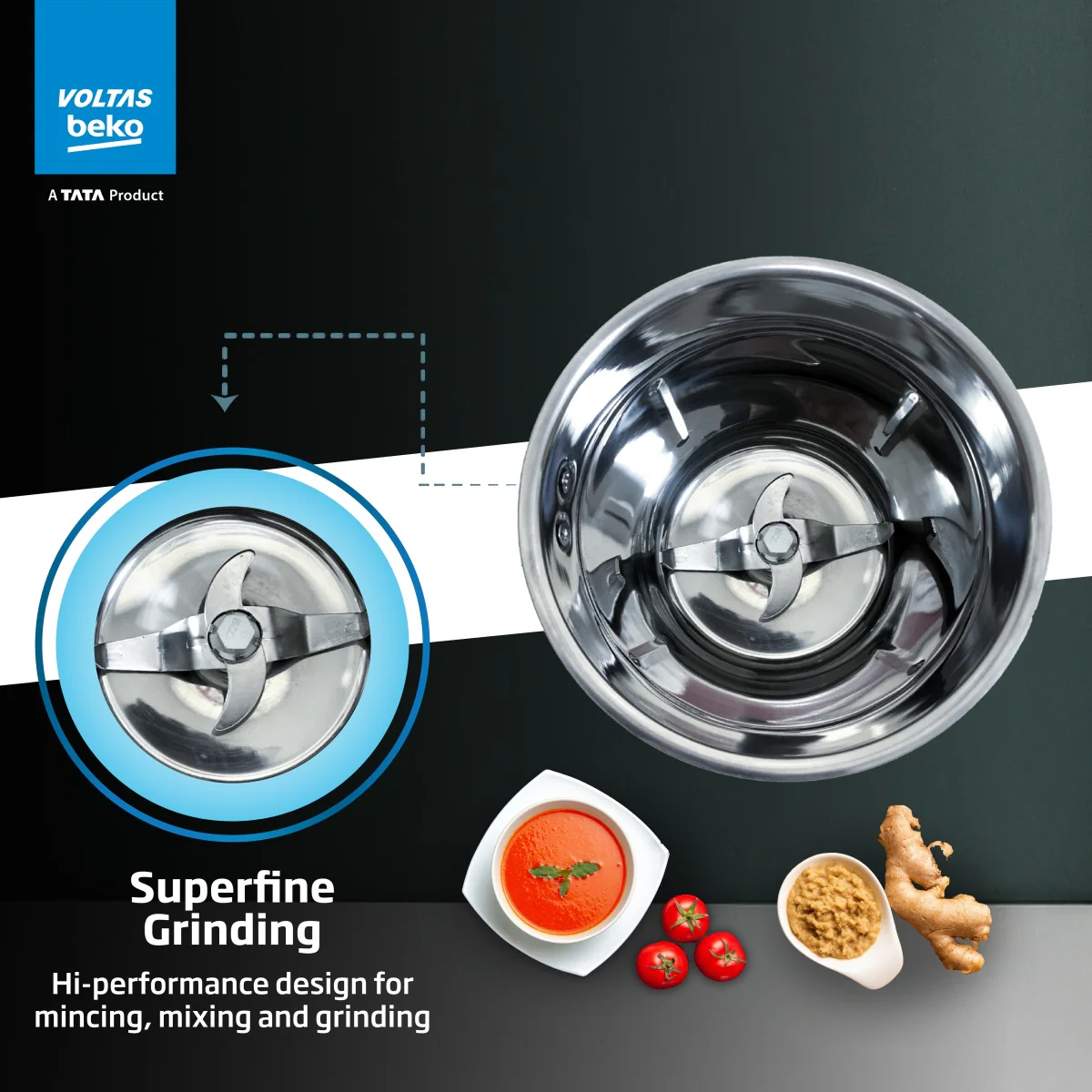 750 W Mixer Grinder (G7503HP-BL, Black, With GrindX blades Technology) , Voltas Beko, A Tata Product - Image 9