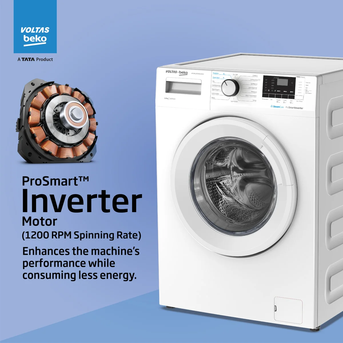 8 Kg 5 Star Fully Automatic Front Load Washing Machine (WFL8012B7JVBKA/WXV, White) , Voltas Beko, A Tata Product - Image 5