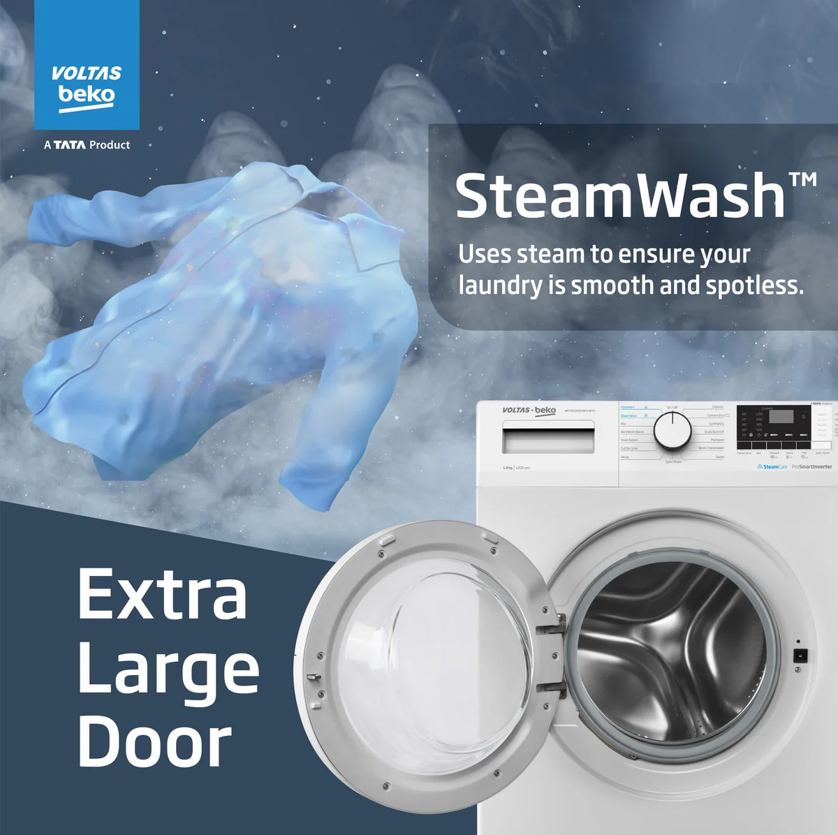8 Kg 5 Star Fully Automatic Front Load Washing Machine (WFL8012B7JVBKA/WXV, White) , Voltas Beko, A Tata Product - Image 6