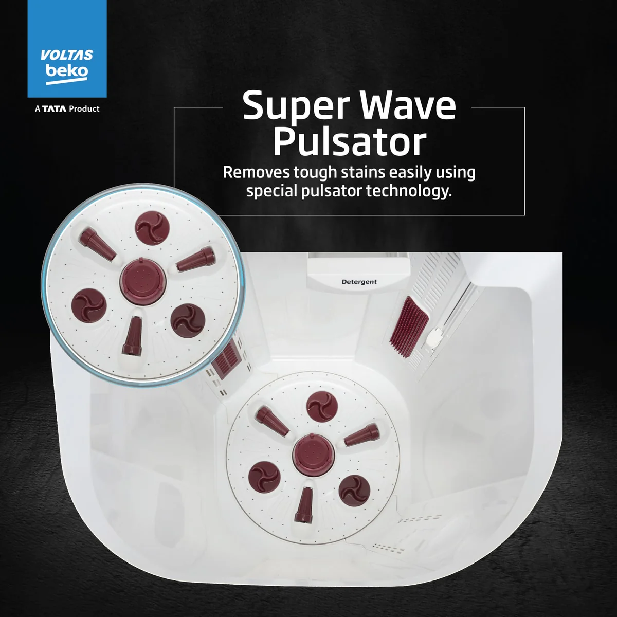 9.5 Kg Semi Automatic Washing Machine (WTT95UA,Burgundy) , Voltas Beko, A Tata Product - Image 6
