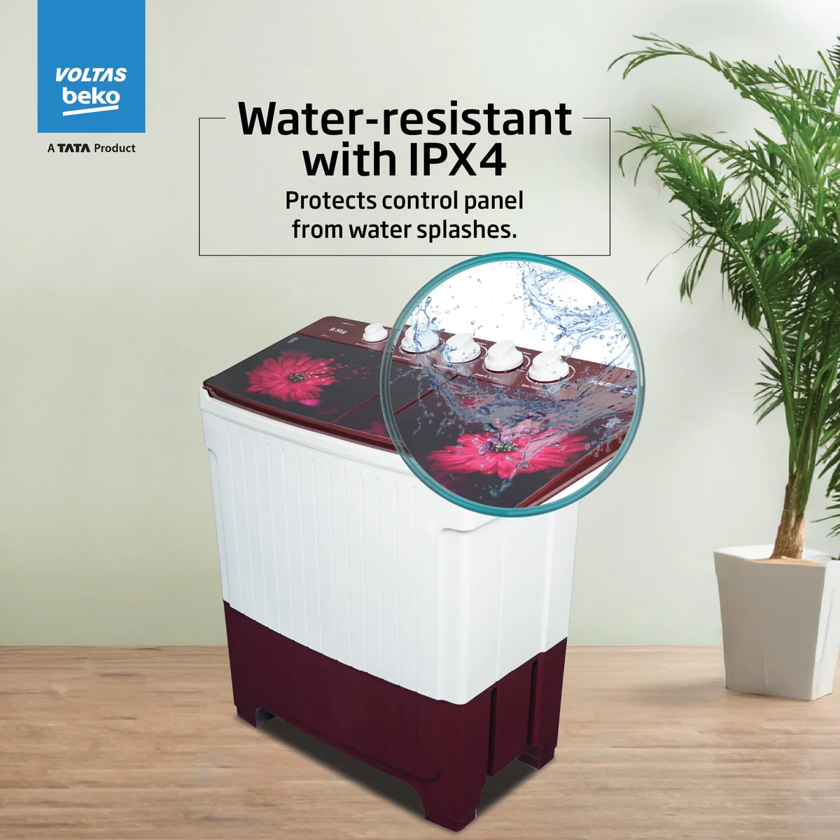 9.5 Kg Semi Automatic Washing Machine (WTT95UA,Burgundy) , Voltas Beko, A Tata Product - Image 7