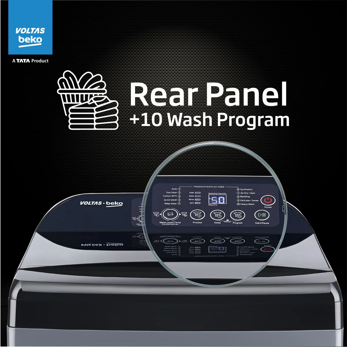 9 Kg 5 Star Fully-Automatic Top Loading Washing Machine ( WTL9006UEA/SPBOOD,Grey,Ideal Zero Pressure Technology) , Voltas Beko, A Tata Product - Image 4