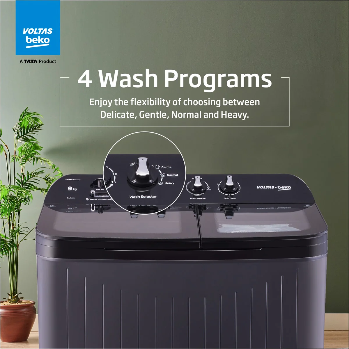 9 Kg 5 Star Semi Automatic Washing Machine (WTT90UDX/BKGR4KGTD, Black, with Cassette Filter) Voltas Beko, A Tata Product - Image 4