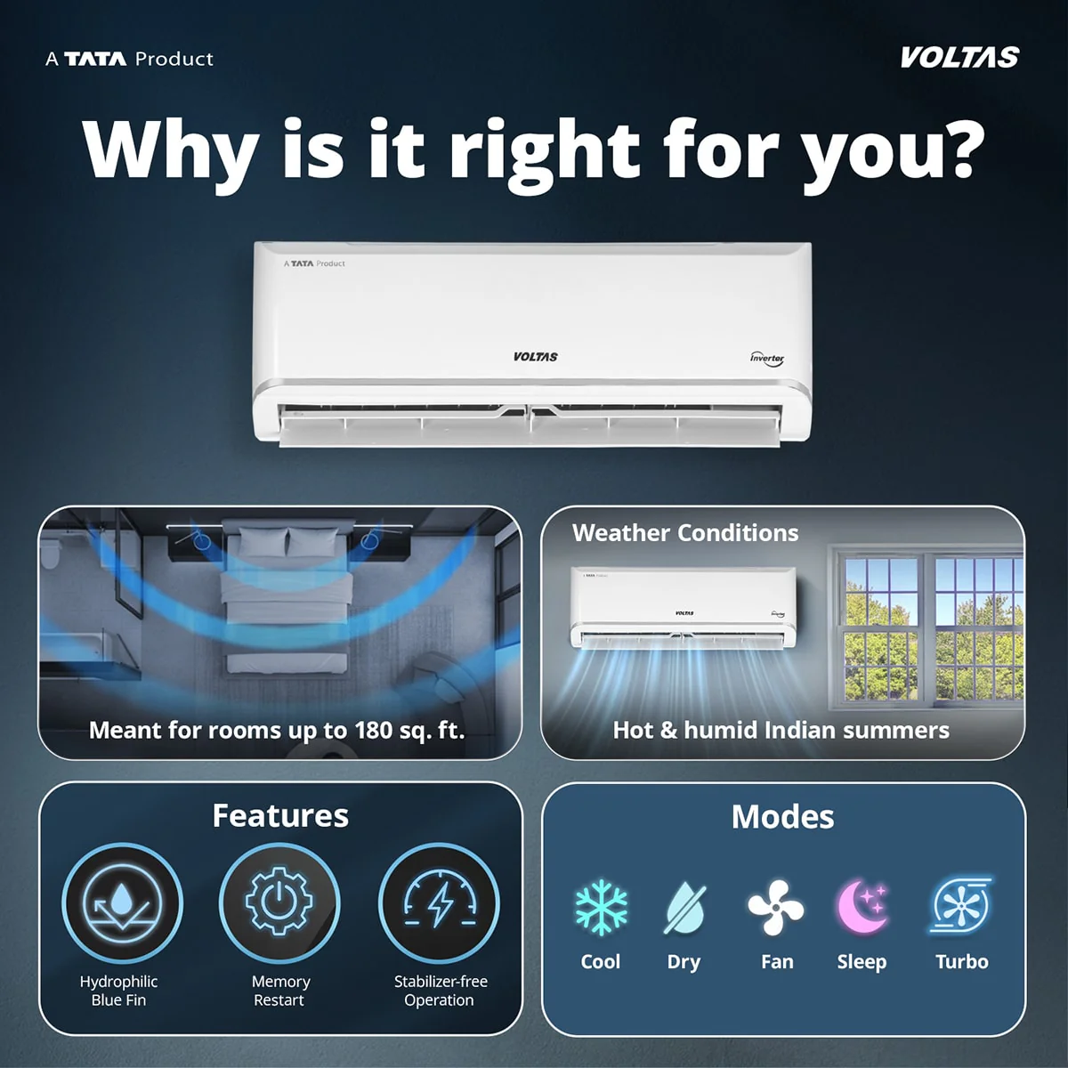 Voltas Split Air Conditioner, 1.5 Ton,3 Star - 183INV Vectra Zen Silver - Image 3