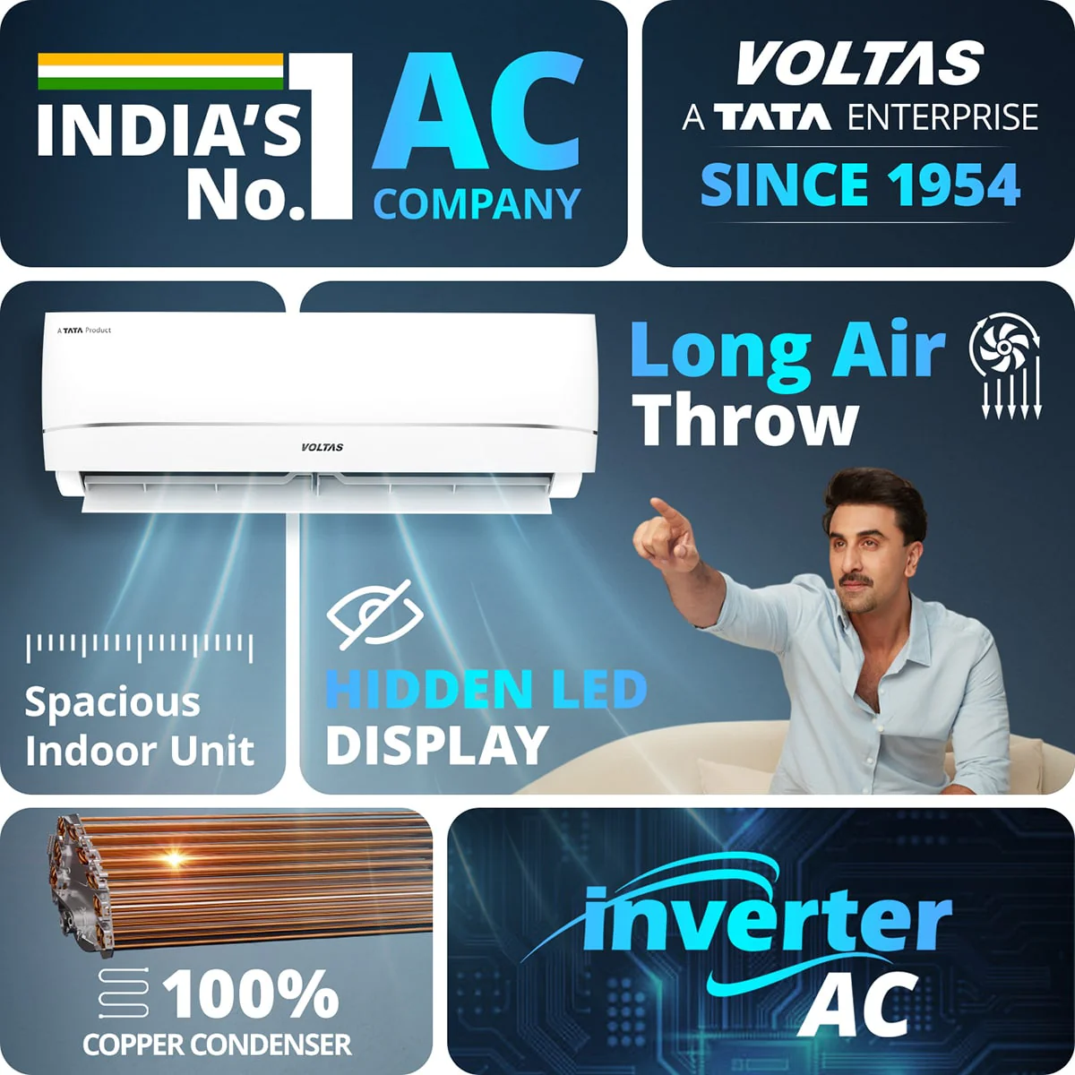 Voltas Split Air Conditioner, 1.5 Ton, 3 Star - 183INV Vectra Zenith Silver - Image 5