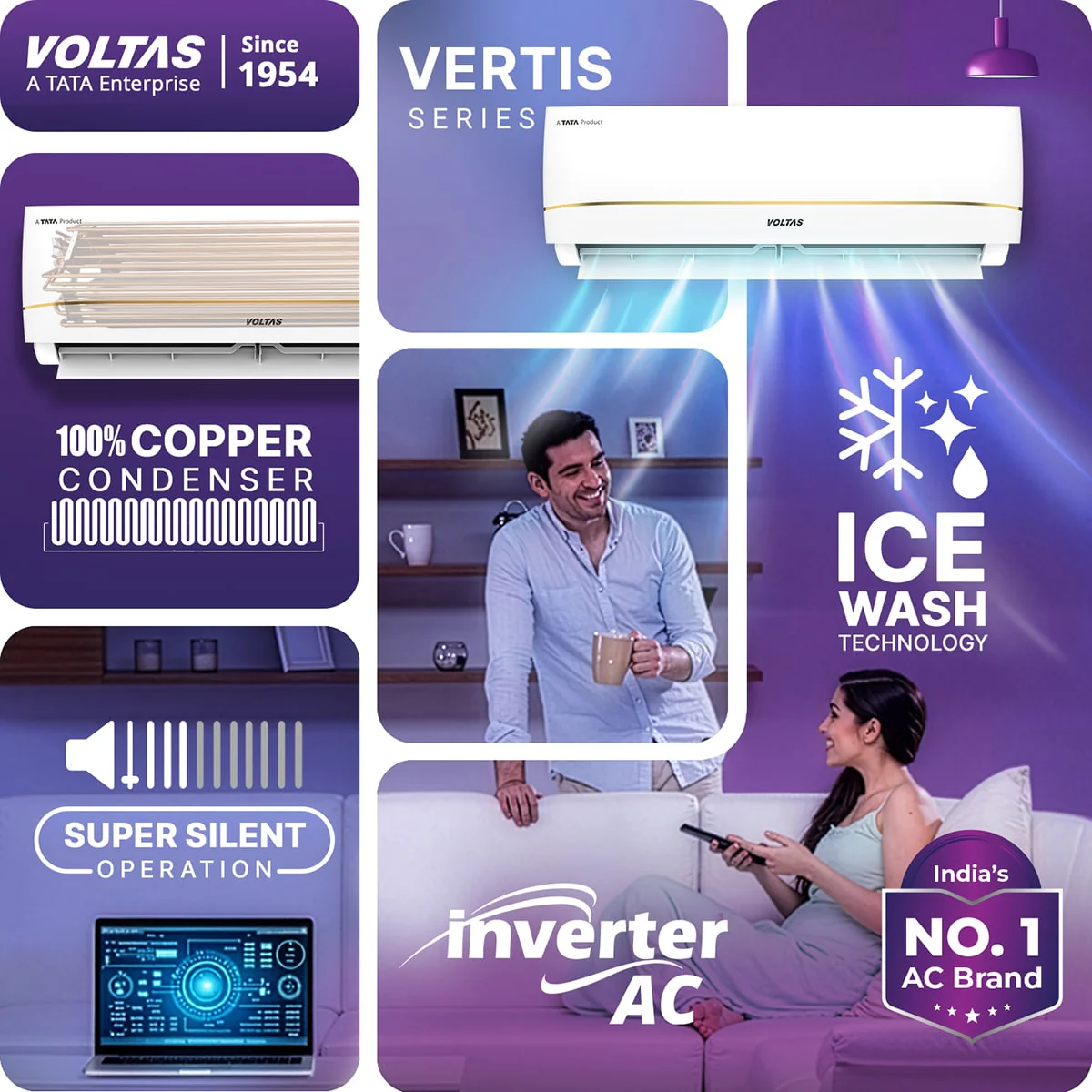 Voltas Split Air Conditioner, 1.5 Ton, 3 Star - 183INV Vertis Zenith Gold - Image 5