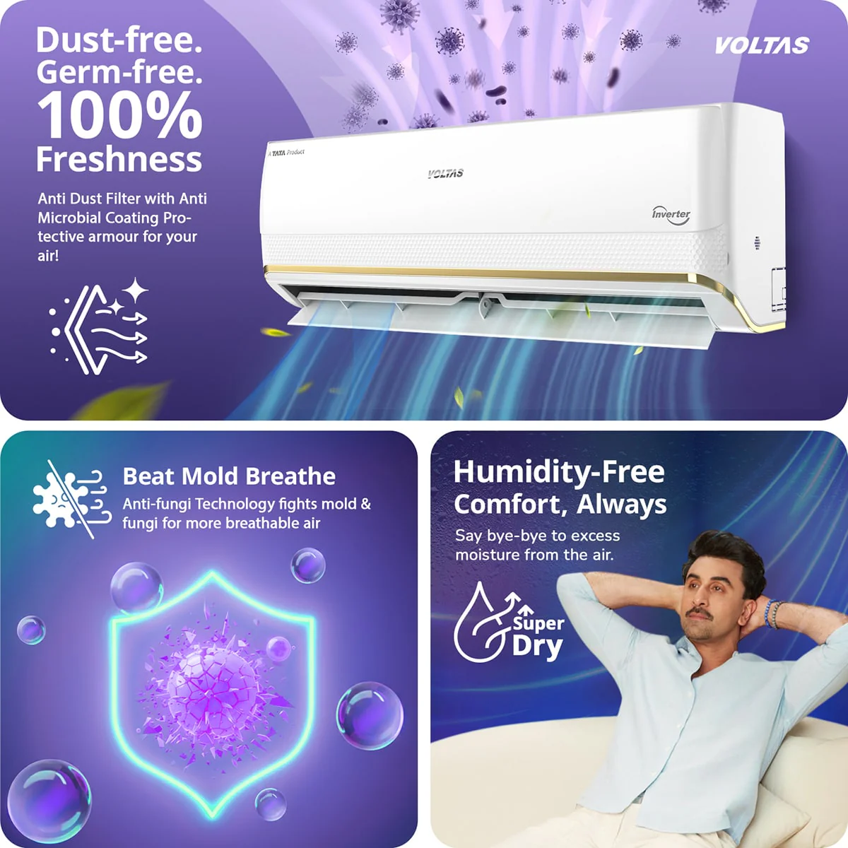 Voltas Split Air Conditioner, 1.5 Ton, 3 Star - 183INV Vertis Zephyr Gold - Image 9