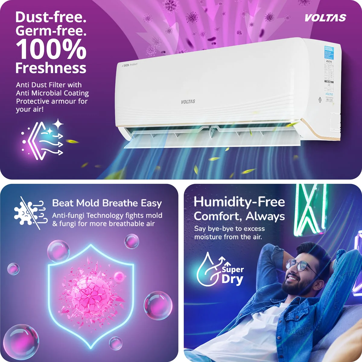 Voltas Split Air Conditioner, 1.5 Ton, 5 Star - 185INV Vertis AI Zest Gold - Image 12