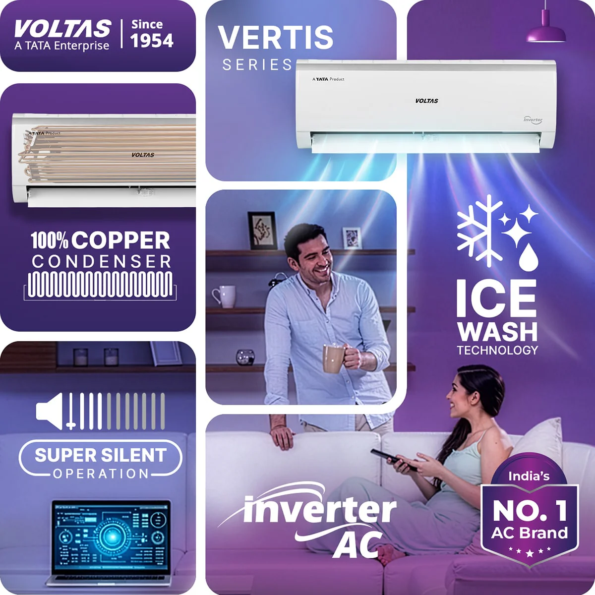 Voltas Split Air Conditioner, 1 Ton, 3 Star - 123INV Vertis Elite - Image 5