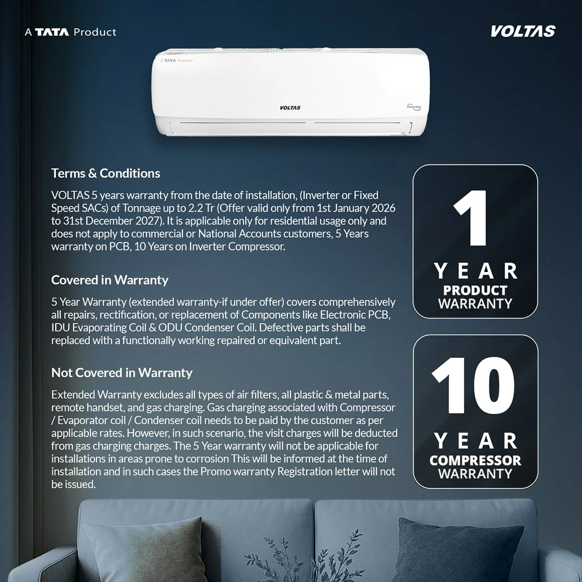 Voltas Split Air Conditioner, 2 Ton, 3 Star - 243INV Vectra Elegant - Image 13