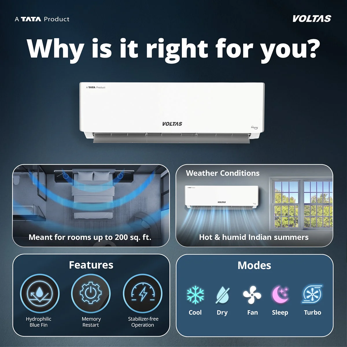 Voltas Split Air Conditioner, 2 Ton, 5 Star - 245INV Vectra Plush - Image 3