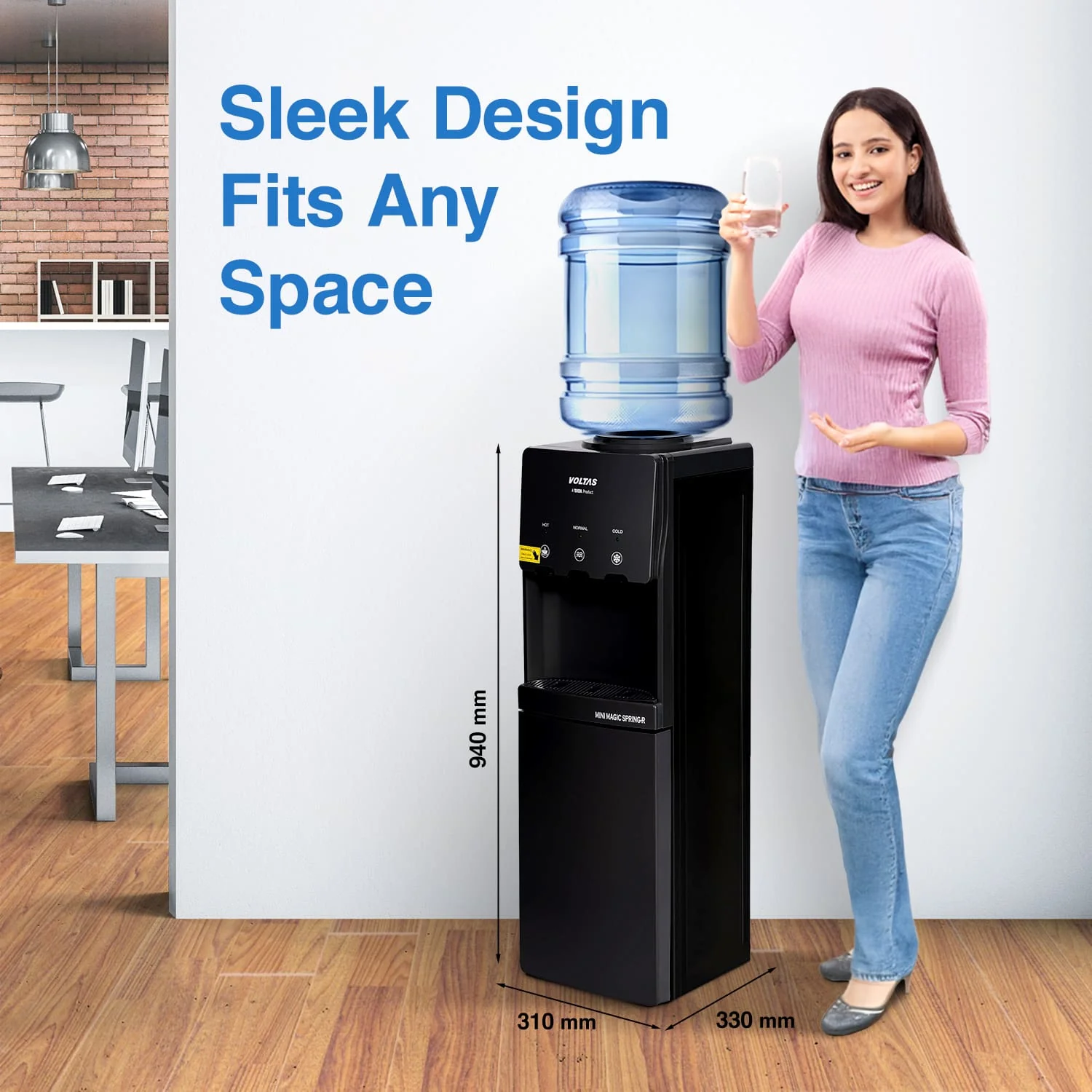 Voltas Water Dispenser ISI Mark Minimagic Spring RV + Black [With Refrigerated Cabinet] - Image 4