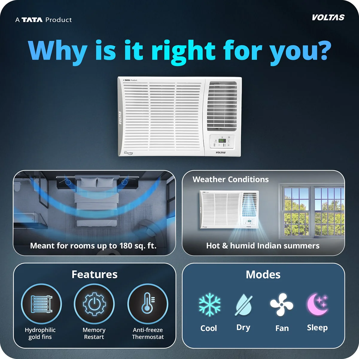 Voltas Window Air Conditioner, 1.5 Ton, 2 Star - 182FS Elite - Image 3