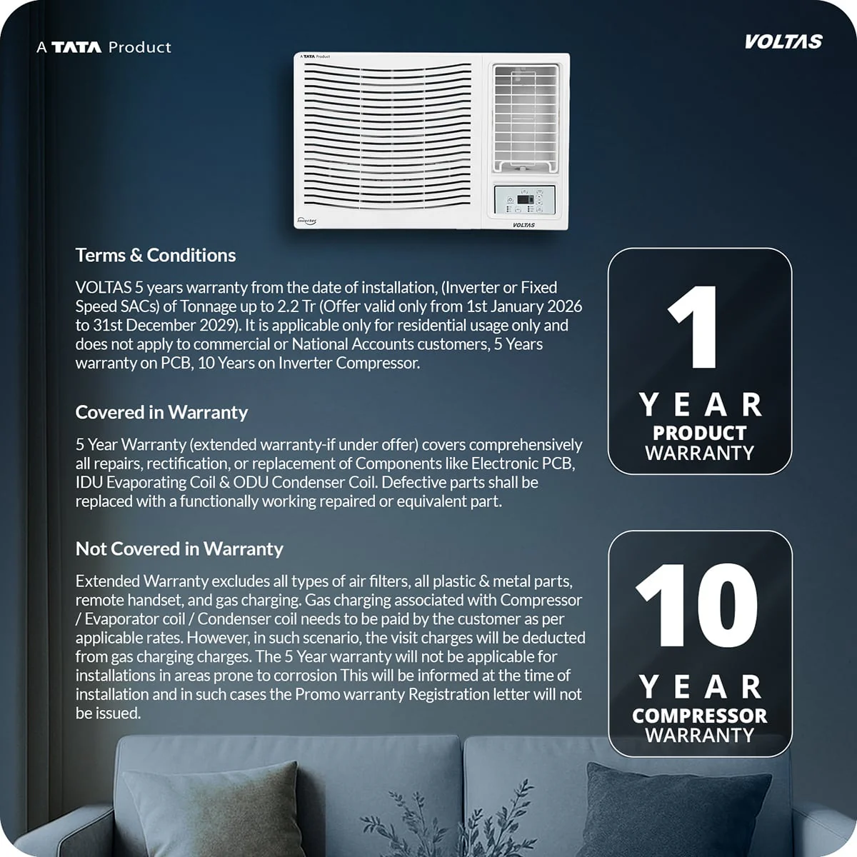 Voltas Window Air Conditioner, 1.5 Ton, 3 Star - 183FS Platina - Image 16