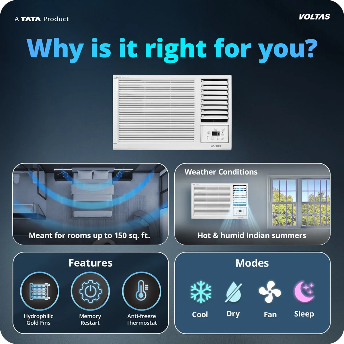 Voltas Window Air Conditioner, 1 Ton, 2 Star - 122FS Platina - Image 3
