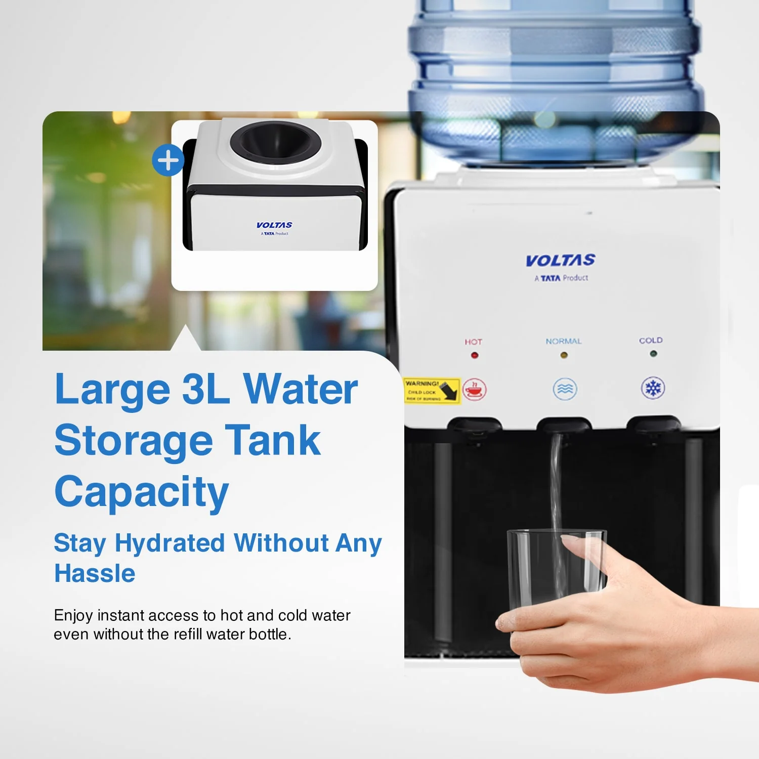 Voltas Water Dispenser ISI Mark Minimagic Spring TT White [Table Top] - Image 6